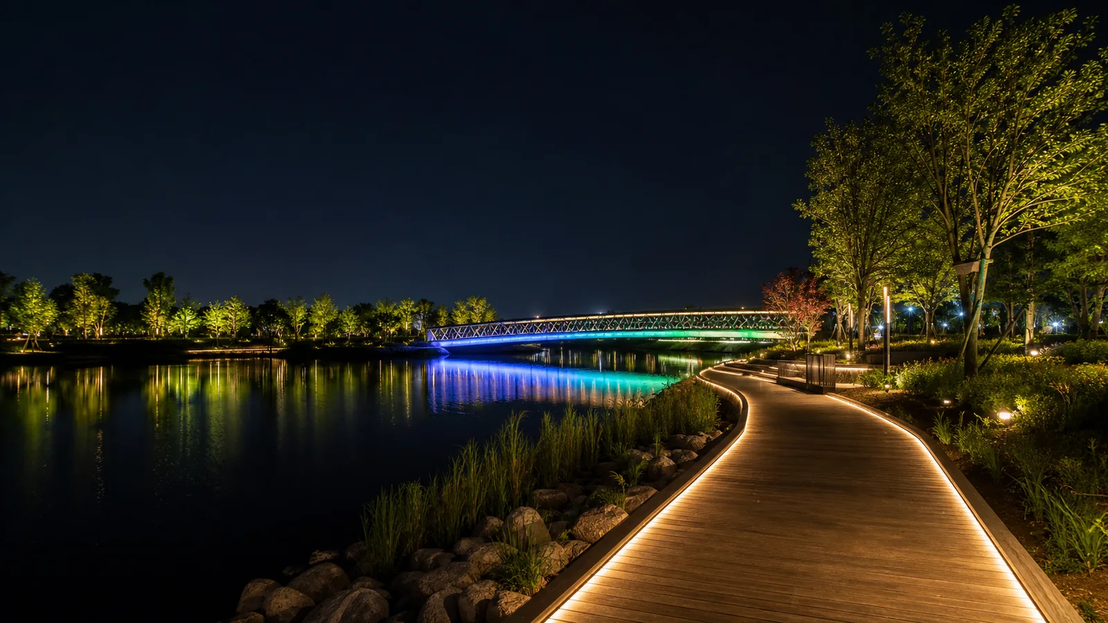 Outdoor landscape using protected linear LED lighting