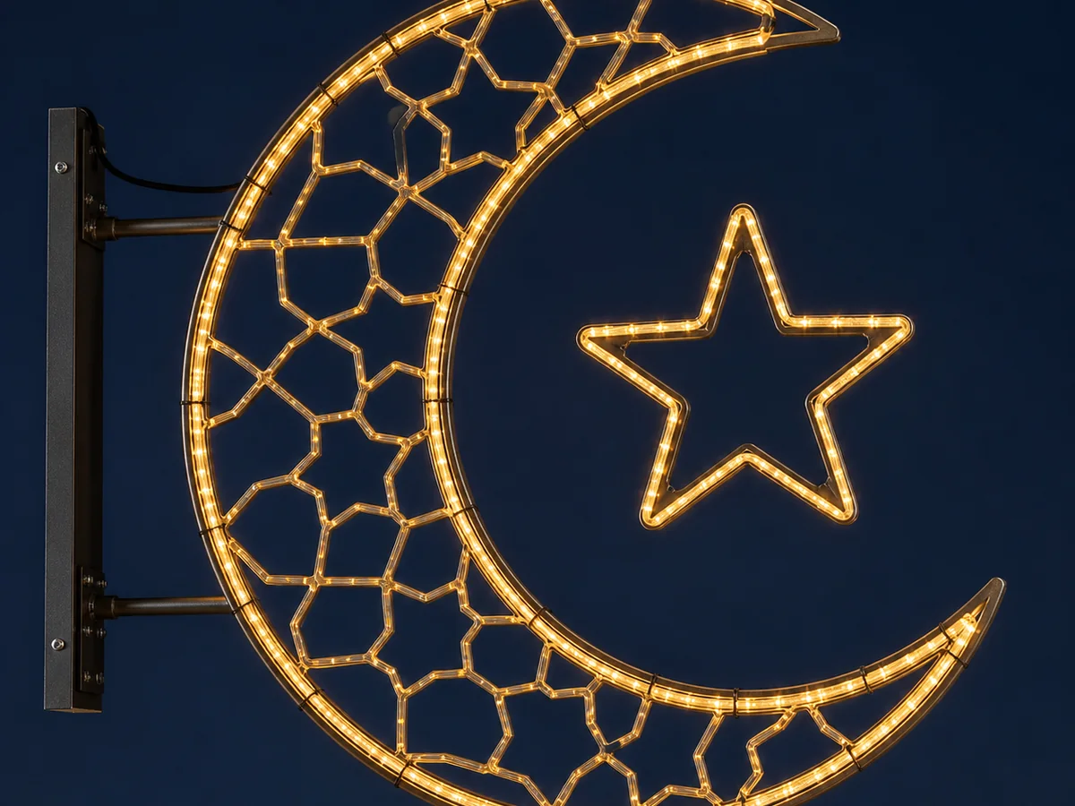 Custom crescent and star Ramadan LED lighting motif concept