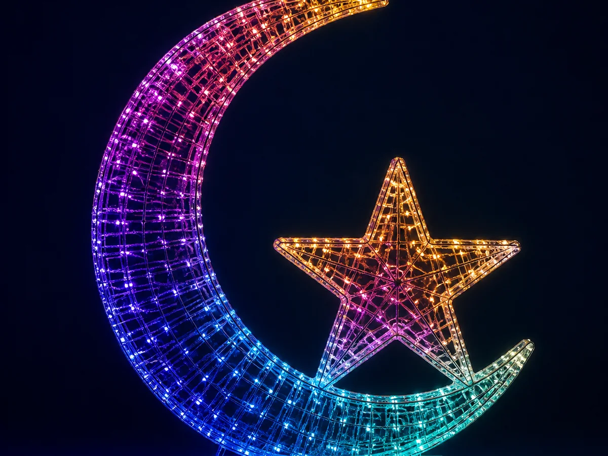 Addressable RGB Ramadan crescent and star lighting motif concept